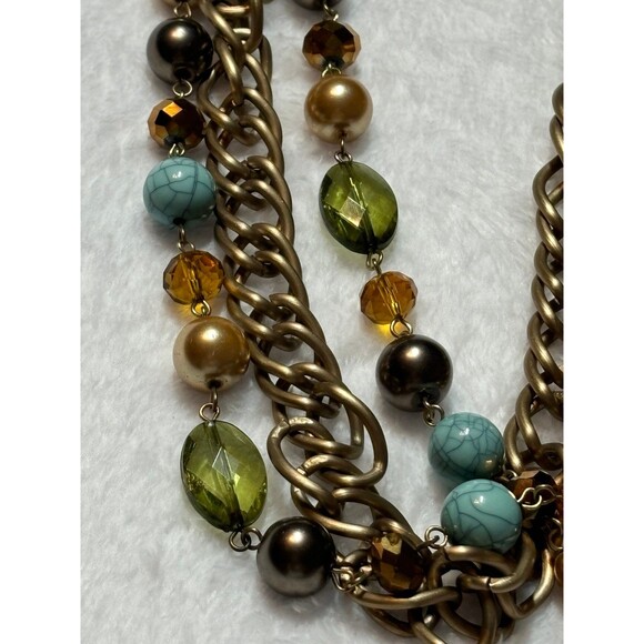 Turquoise multicolored chunky triple layer adjustable fashion necklace - Picture 4 of 6